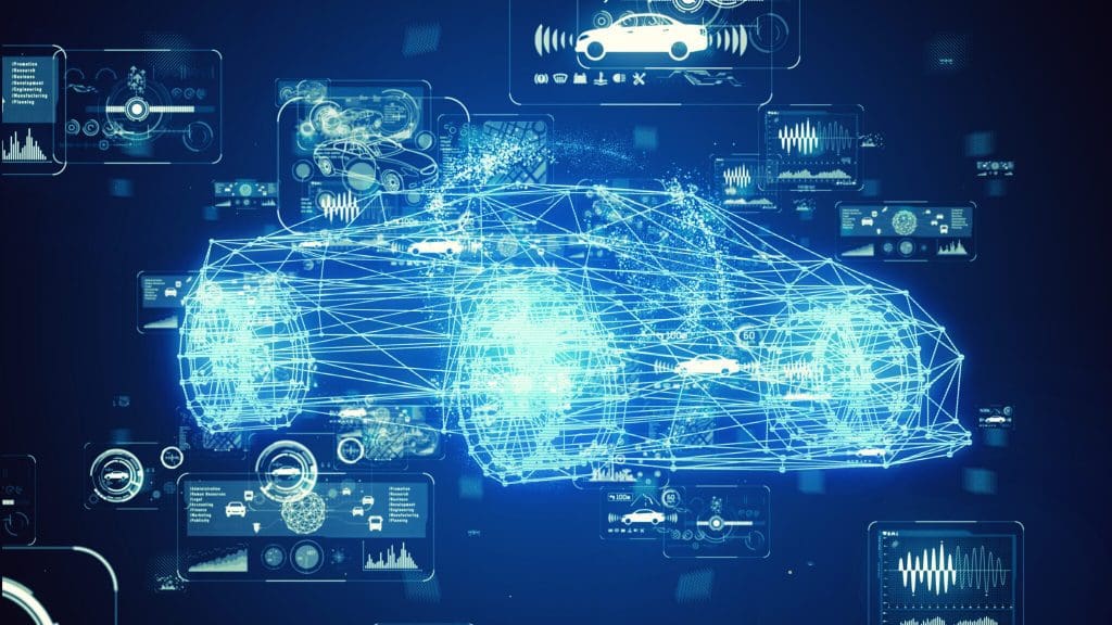 The 5 challenges affecting electric vehicle design and development 2 Blue wireframe of an intelligent electric car 2048x1152 1