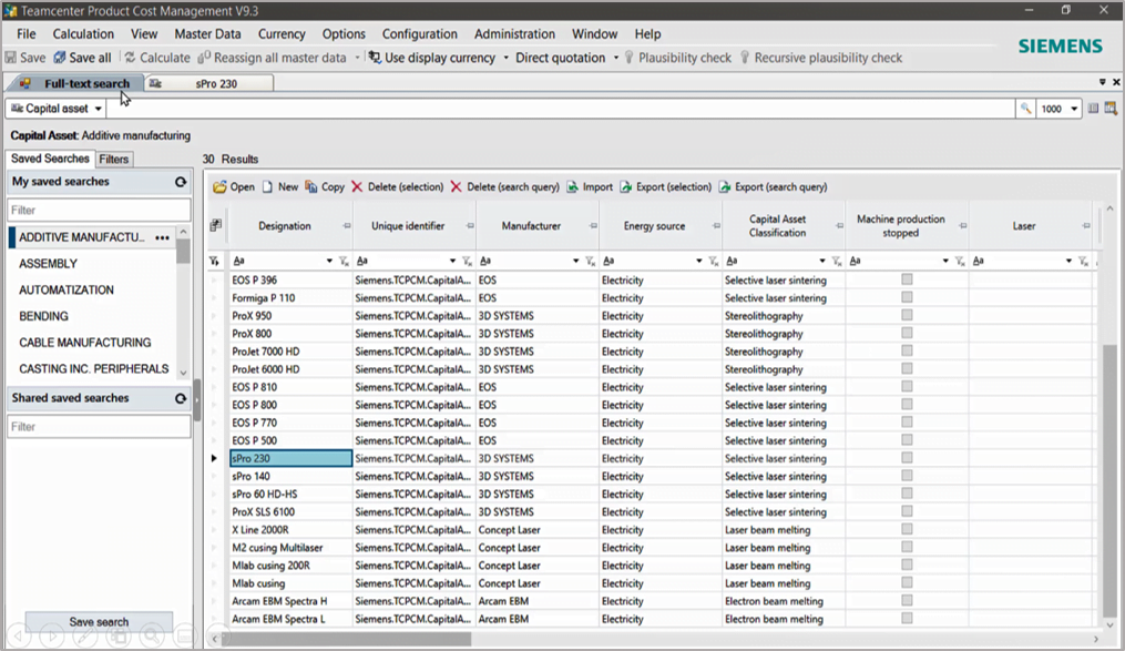 Teamcenter Product Cost Management Production Site Machine Data 1