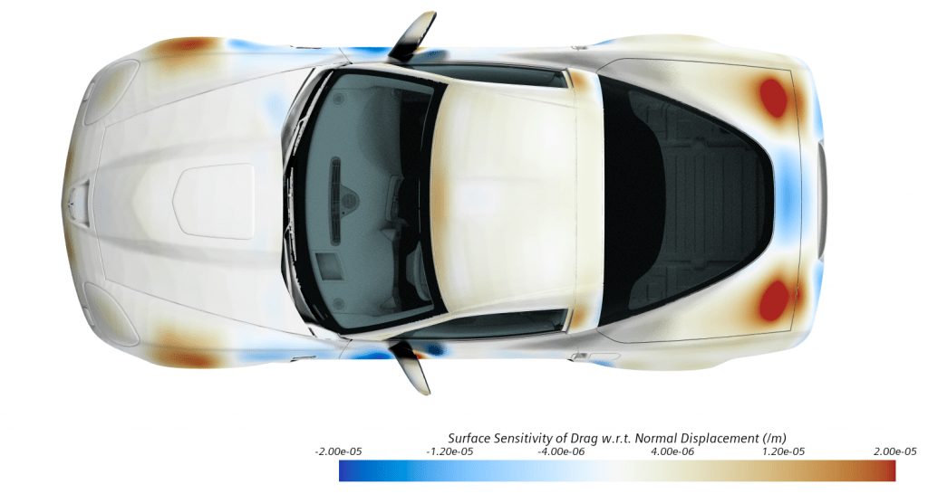 Simcenter STAR-CCM+: Adjoint shape optimization for improved car aerodynamics 2 Adjoint Function showing sensitivity of drag obtained from veicle aerodynamics CFD simulation