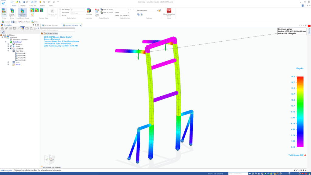 What's New in Solid Edge 2022: Solid Edge Simulation 2 Beam Von-Mises Stress