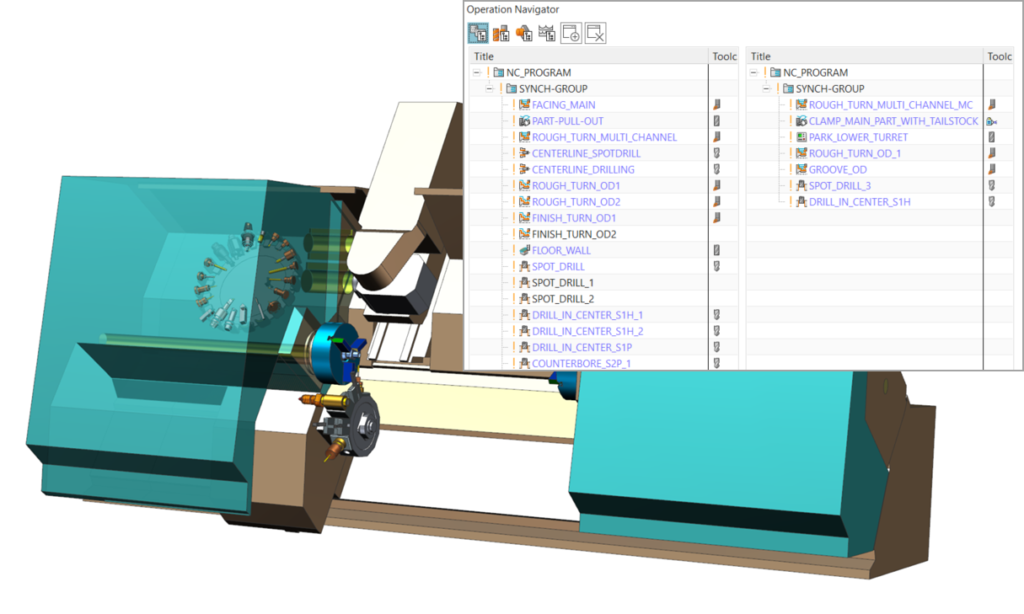 What's New in NX for Manufacturing (December 2021) 7 The new enhanced Operation Navigator allows for more flexibility, easier mill-turn programming, and channel visibility.