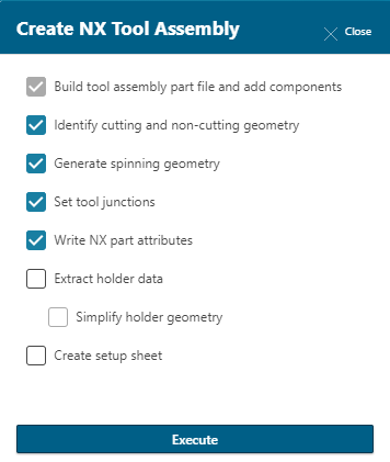 What's New in NX for Manufacturing (December 2021) 14 NX tool assembly part files can now be created using data from Manufacturing Resource Library (MRL) and significantly reduces the tool preparation time for programming and simulation.