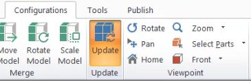 Updating models in Solid Edge technical publications when CAD designs change 2 Configurations tab in Solid Edge with Update option selected