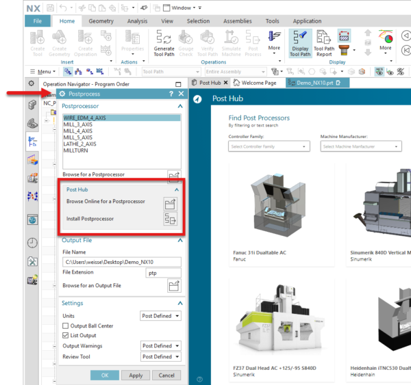 Smart Machine Kit Solutions: new cloud-based processors 4 Dialog box for Smart Machine Kit Solutions in NX CAM Post Hub