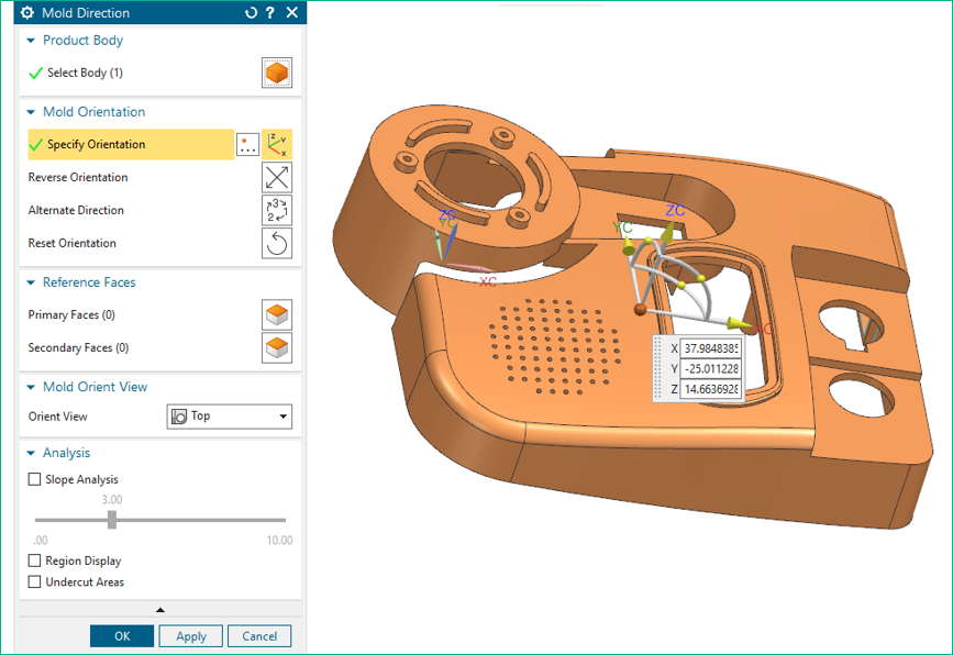 Tooling Design Software | NX Powerful New Features Release 3 An example of the new Mold Direction feature in NX.