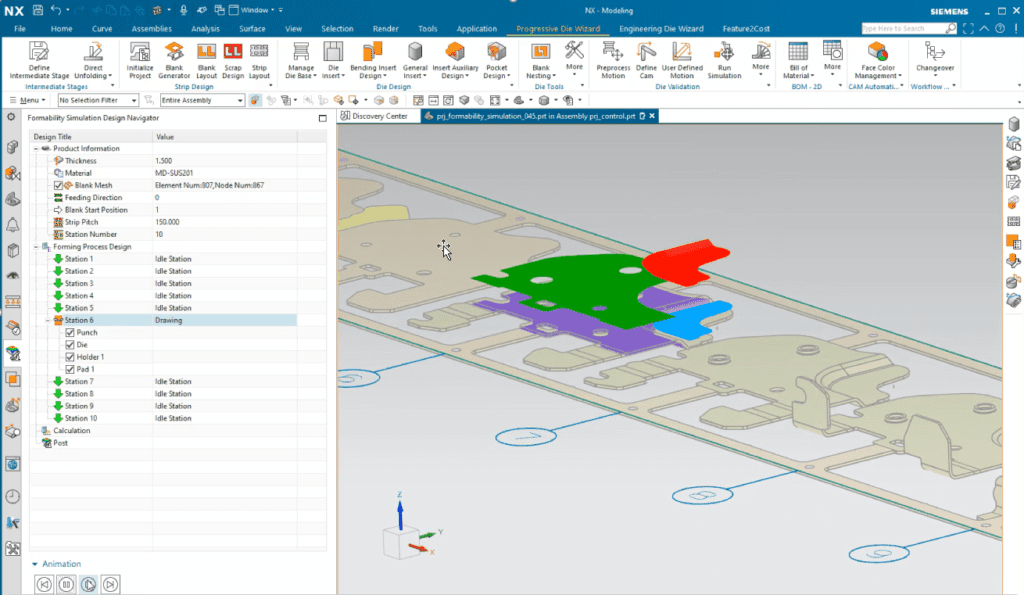 Tooling Design Software | NX Powerful New Features Release 4 A user is simulating a die design workflow in NX.