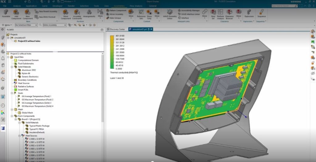 What is new in NX | Thermal Simulation | NX Design 3 This image shows the original design with the integrated thermal representation.