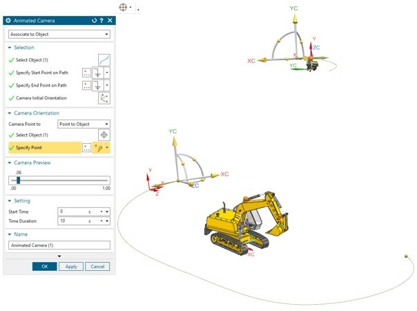What is new in NX: Animation Designer 2 This image shows the orientation of the camera angle for the animation