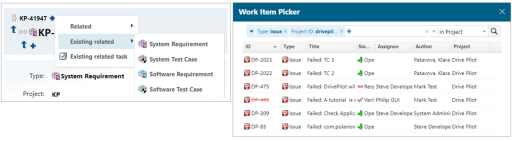 Polarion ALM 22 R2 – What’s New and Noteworthy | Polarion 12 Link via form menus