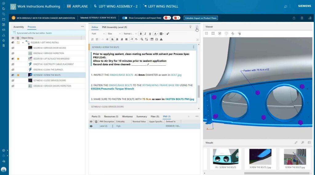 Engineer-to-Order Manufacturing with Modern Work Instructions Software 2 screen shot showing authoring EWI in Teamcenter Easy Plan