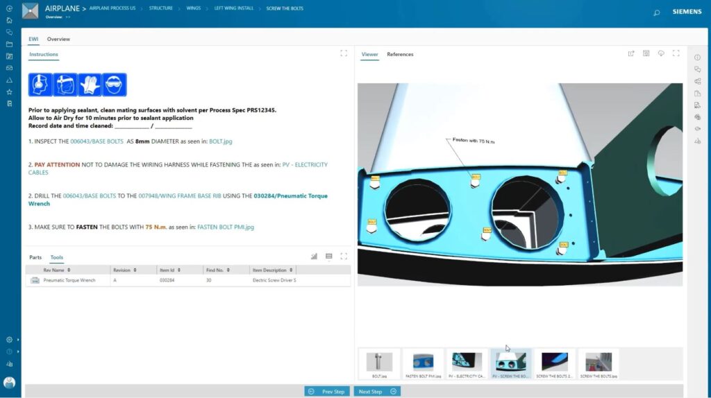 Engineer-to-Order Manufacturing with Modern Work Instructions Software 3 Work instructions software from Teamcenter Easy Plan shared with shop floor user