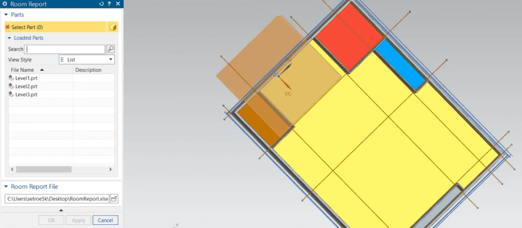 BIM Structures and Rooms | NX Tips and Tricks - NX Design 4 A building model with rooms assigned, ready to run the Room Report