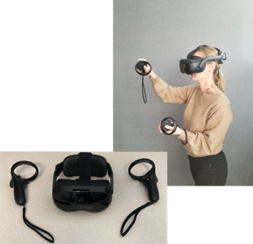 Discover what's new in Tecnomatix 2301 (March 2023) - Tecnomatix 13 Image of a woman wearing HTC VIVE Focus 3 virtual reality headset immersed in a Process Simulate 3D software model.