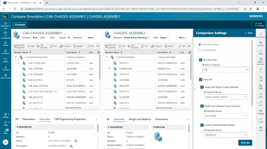 Don’t get left behind: syncing CAD and CAE BOMs with Teamcenter Simulation SPDM - Simcenter 4 compare and update settings
